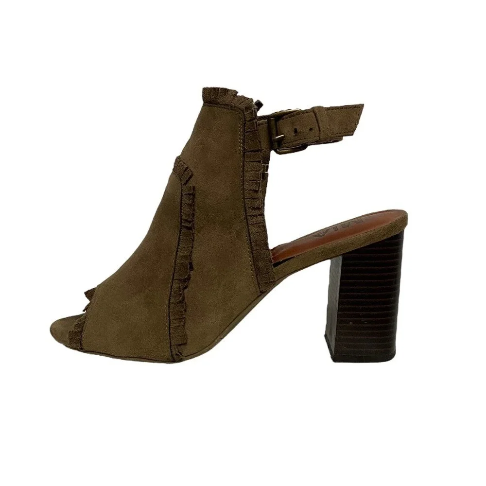 MIA Patrice Summer Chic Fringe Open Toe Sling Back‎ Block Heel Booties Brown